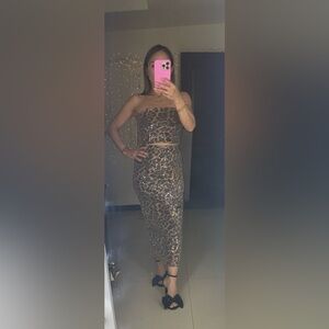 New 2 pieces, Sequin Leopard Print Strapless Dress